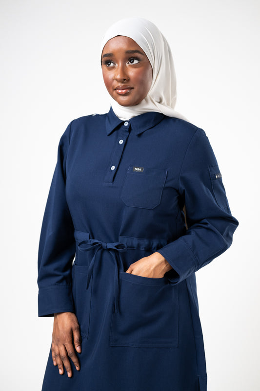 Three front pockets, modest high quality scrubs